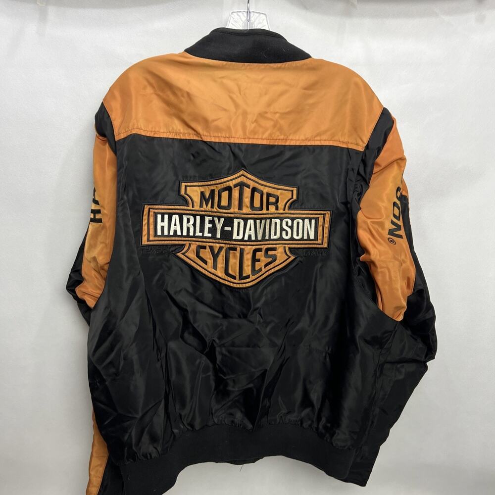 Harley Davidson Motorcycle Riding Jacket Mens L Black Orange Nylon Bomber Zip - Picture 6 of 10